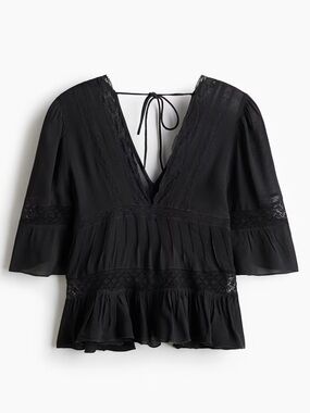 H&M Black Lace V-Neck Peasant Blouse